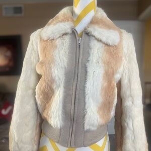 Vintage rabbit fur bomber jacket